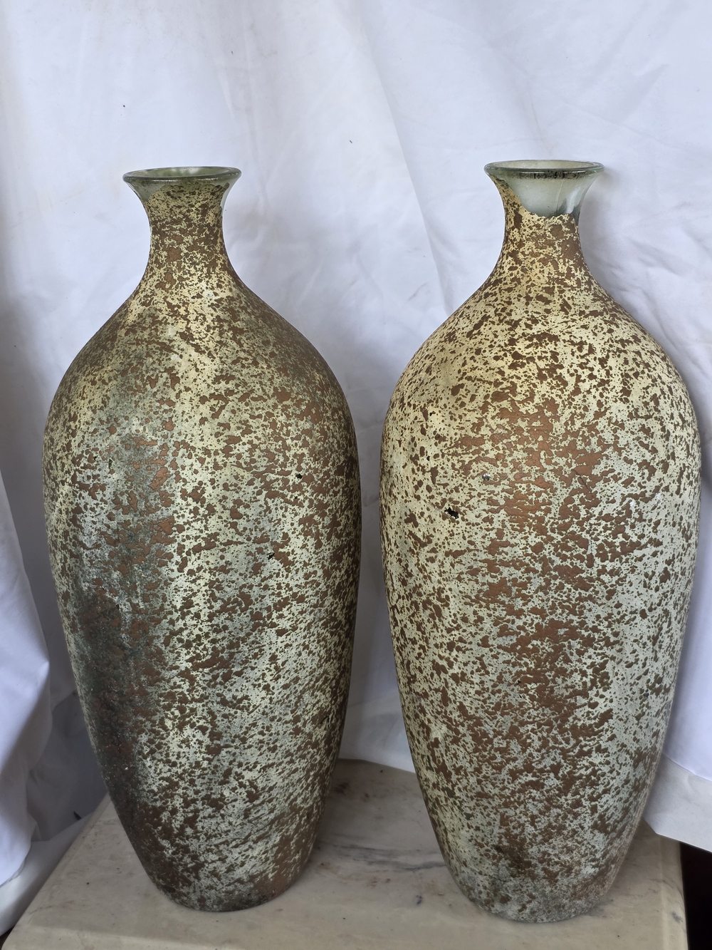 Pier 1 Speckled Cream and Brown Ceramic Floor Vases (Pair)